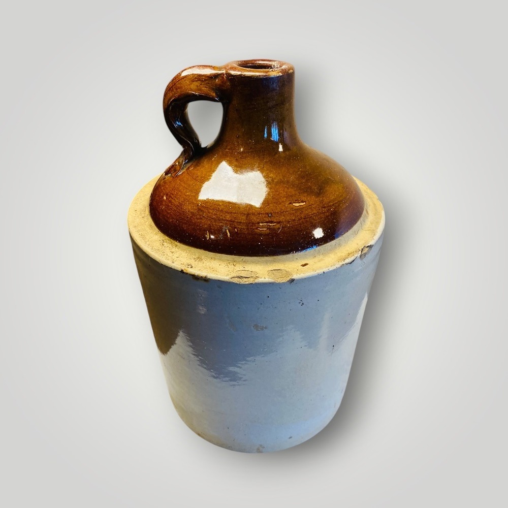 Stoneware Crock Jug Brown Glaze Handle Primitive Farmhouse Decor READ As Is